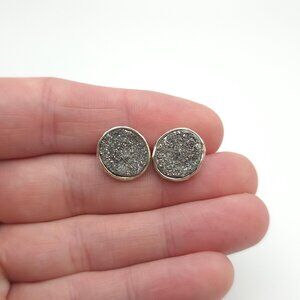 Sterling Silver Grey Druzy Stone Stud Earrings A1069